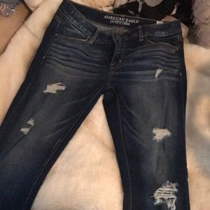 Dark wash, distressed, skinny jeans